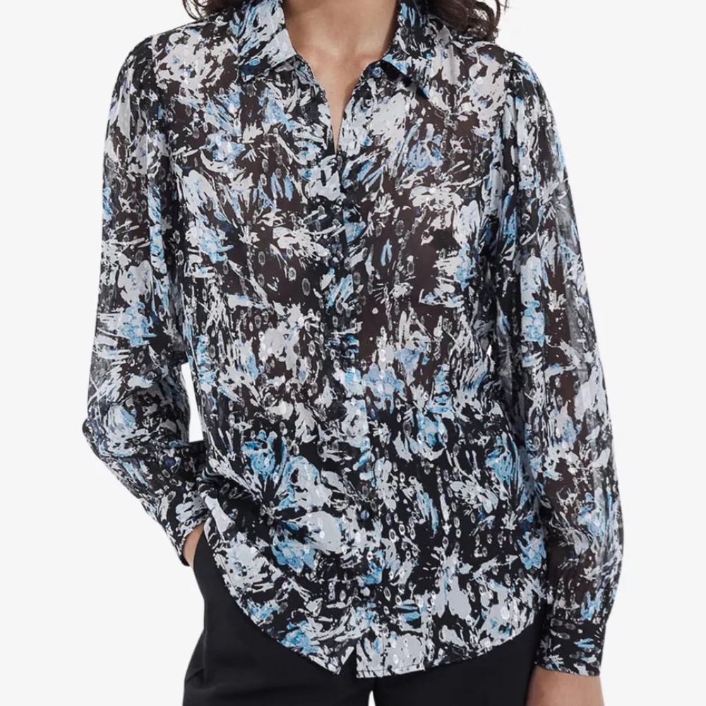 ✨NWT The Kooples Firework Lurex Blouse - Blue & Black Metallic - French 2/U.S. 6